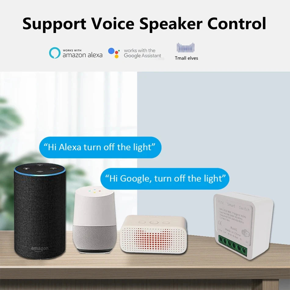 16A Mini Wifi DIY Light Switches Module 2-way Control Work With Tuya Smart Life Alexa Alice Google Home