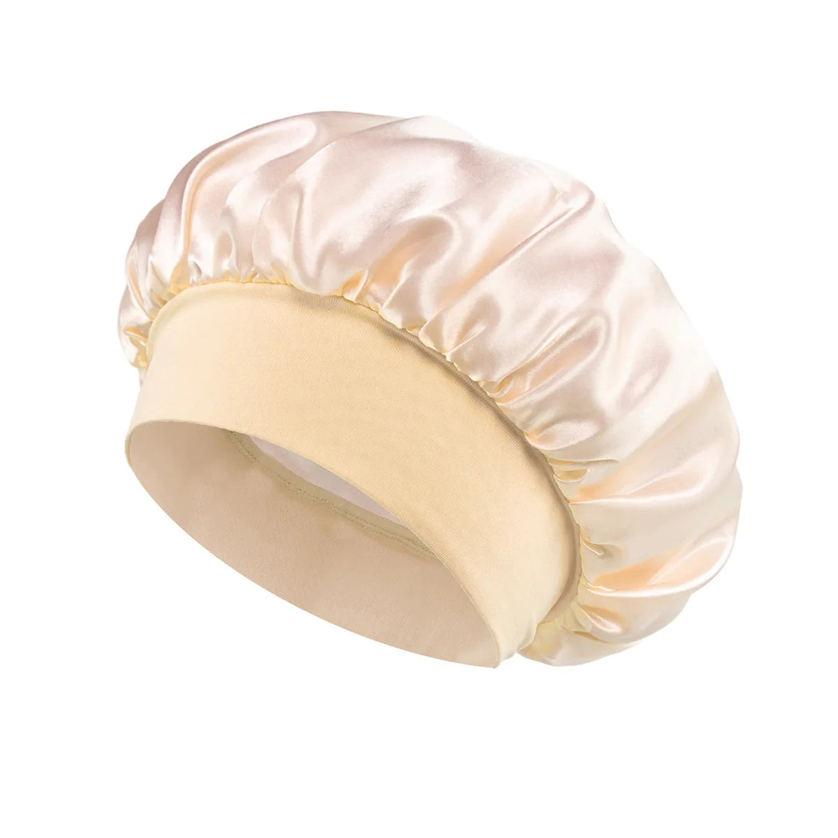 1PC Women's Satin Solid Bonnets Wide-brimmed Night Sleeping Bathing Hat Unisex Head Wrap Elastic Band Cap Hair Care Bonnet.