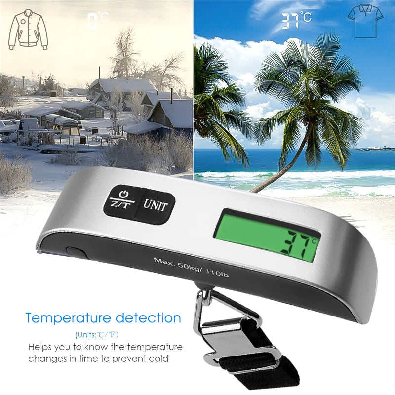 110Lb/50Kg Hanging Baggage Scale Digital Luggage Scale LCD Display Portable Suitcase Weighing Scale Travel Luggage Weight Scale