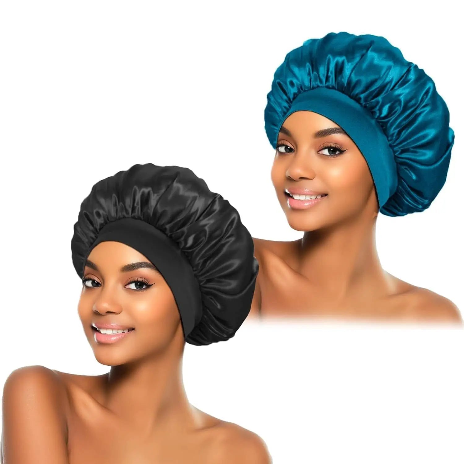 1PC Women's Satin Solid Bonnets Wide-brimmed Night Sleeping Bathing Hat Unisex Head Wrap Elastic Band Cap Hair Care Bonnet.