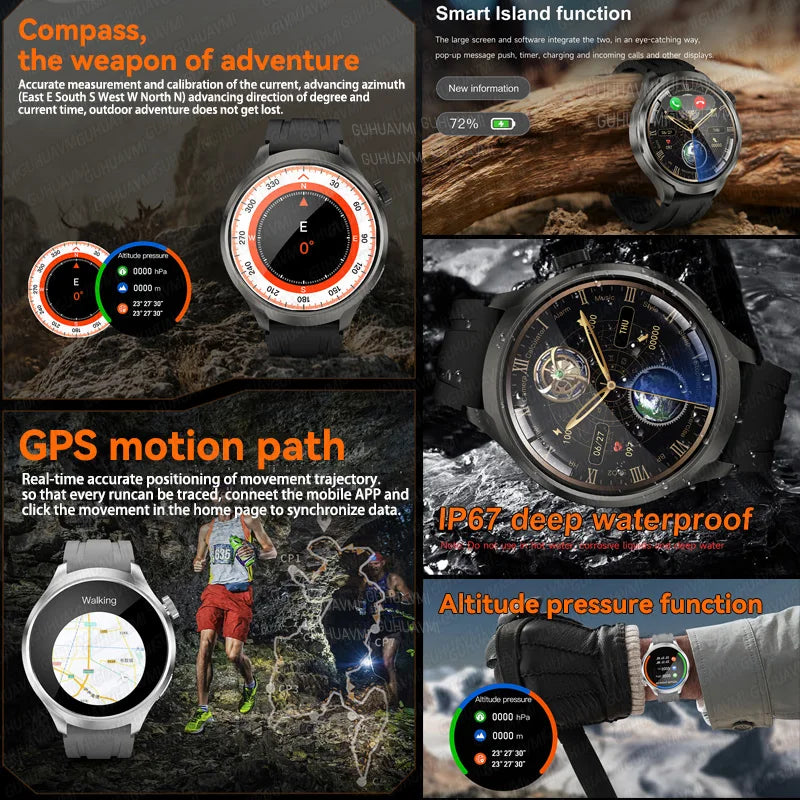 2025 New For HUAWEI GPS Sports smartwatch Men 1.85 AMOLED Screen Compass Altimeter Heart rate BP NFC Bluetooth Call Smart Watch